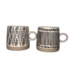 Handcrafted Bloomingville Geometric Black & White Ceramic Coffee Mugs Set Of Two